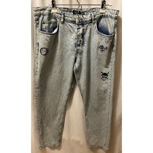 Boohoo Man  Mens 36X30 Jeans Grahic  Button Down Light Stone Wash